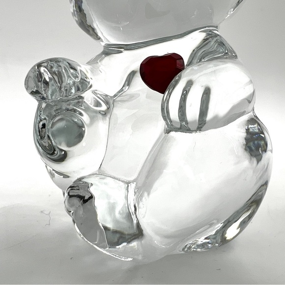 Vintage Fenton Red Ruby Heart Fenton Clear Glass Birthday Teddy Bear Figurine - Picture 11 of 15